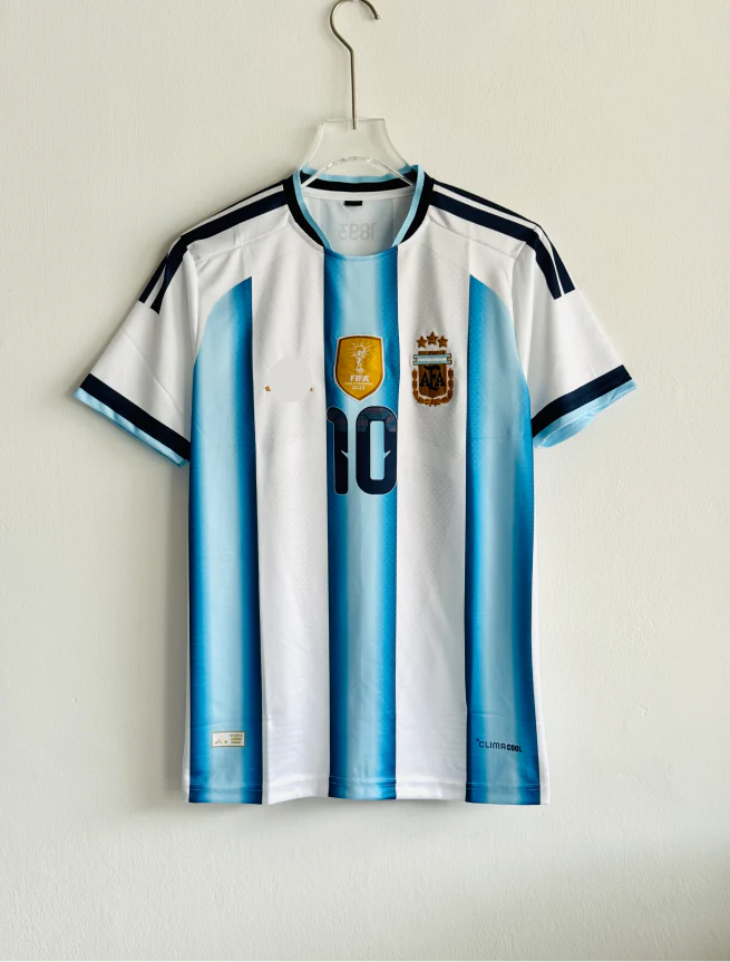 Argentina 2026 home kit Messi number 10 blue and white striped football jersey with embroidered crest