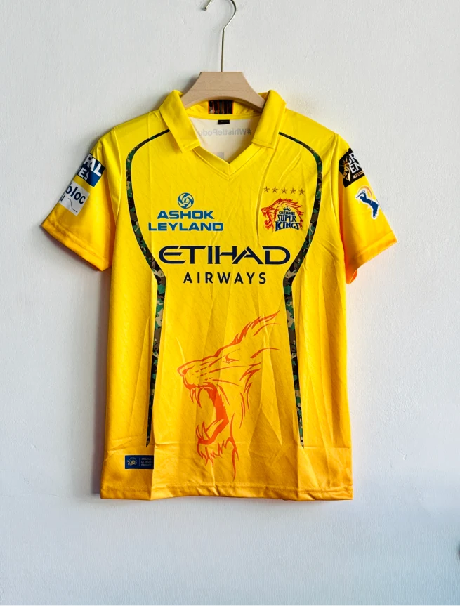 Chennai Super Kings 2026 yellow home kit with Dhoni embroidery