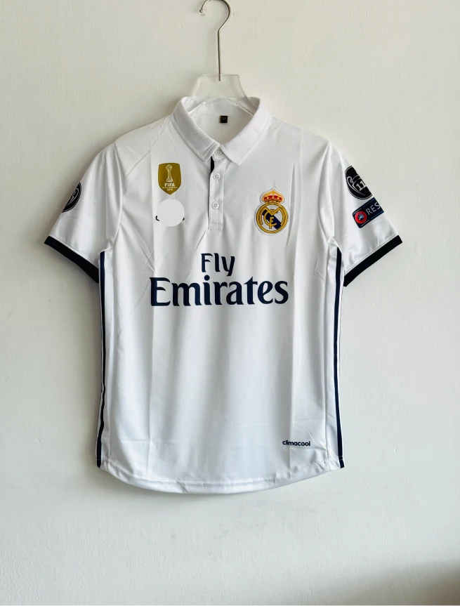 Real Madrid 2016–17 white home kit polo jersey with Ronaldo 7 detailing