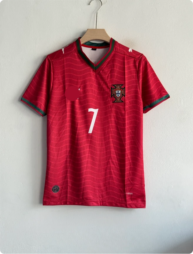 Portugal 2026 home kit Ronaldo number 7 red football jersey with embroidered team crest